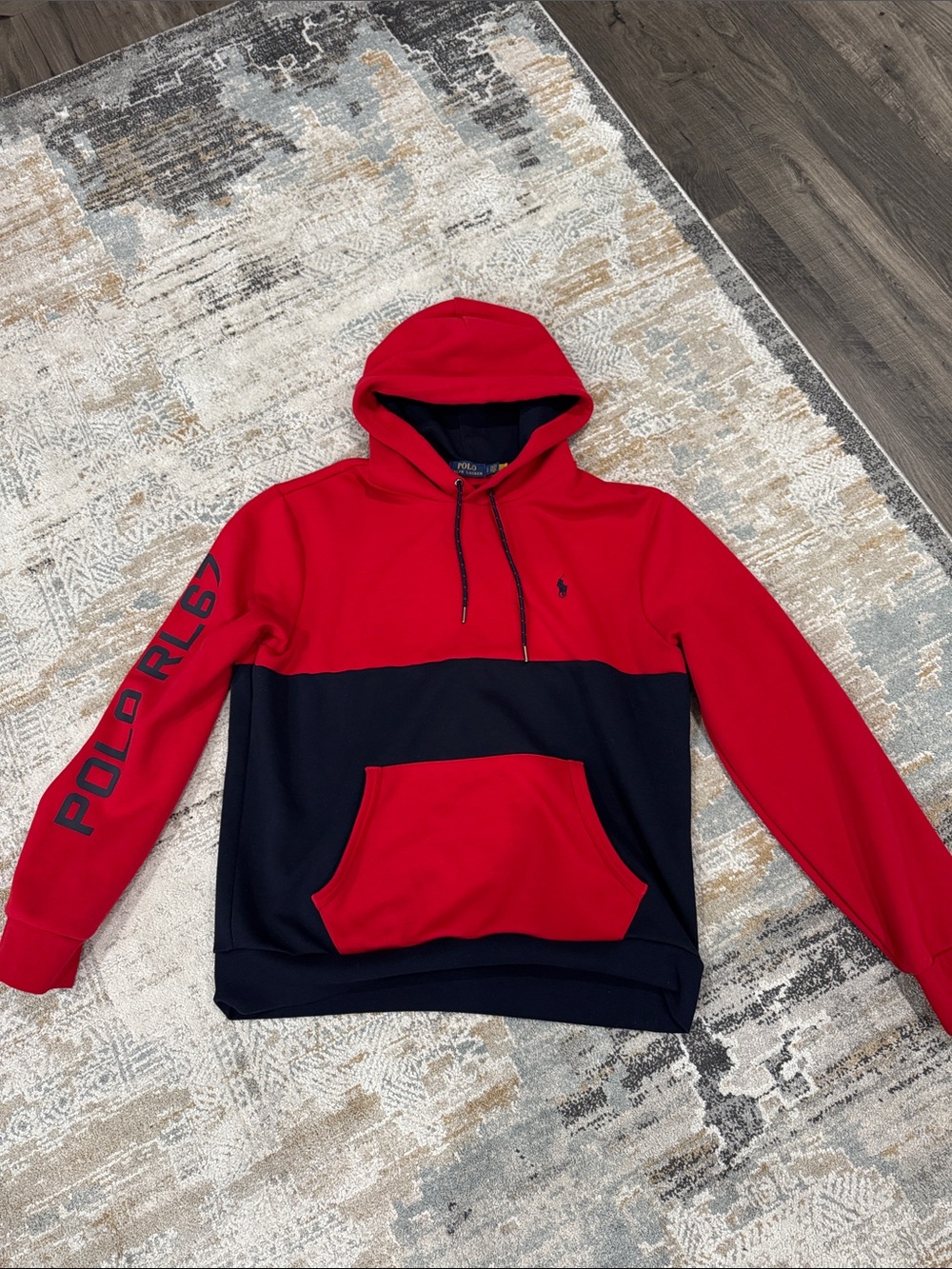 Polo by Ralph Lauren Red and Navy Colorblock Pullover Hoodie